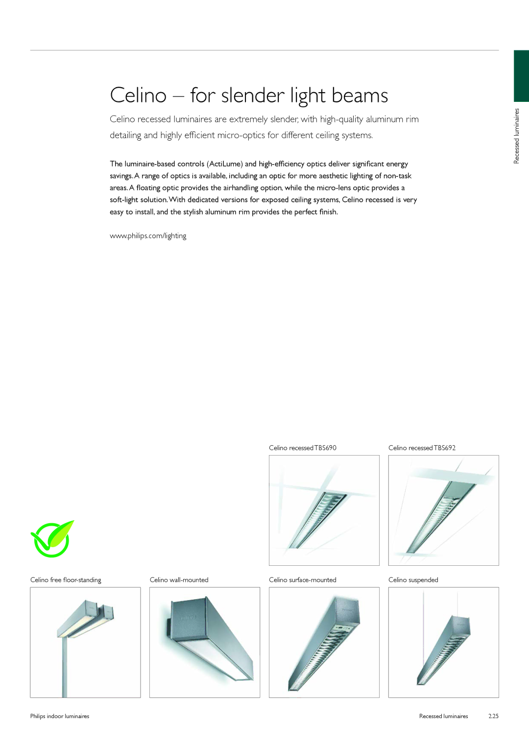 Philips Indoor Luminaires manual Celino for slender light beams 