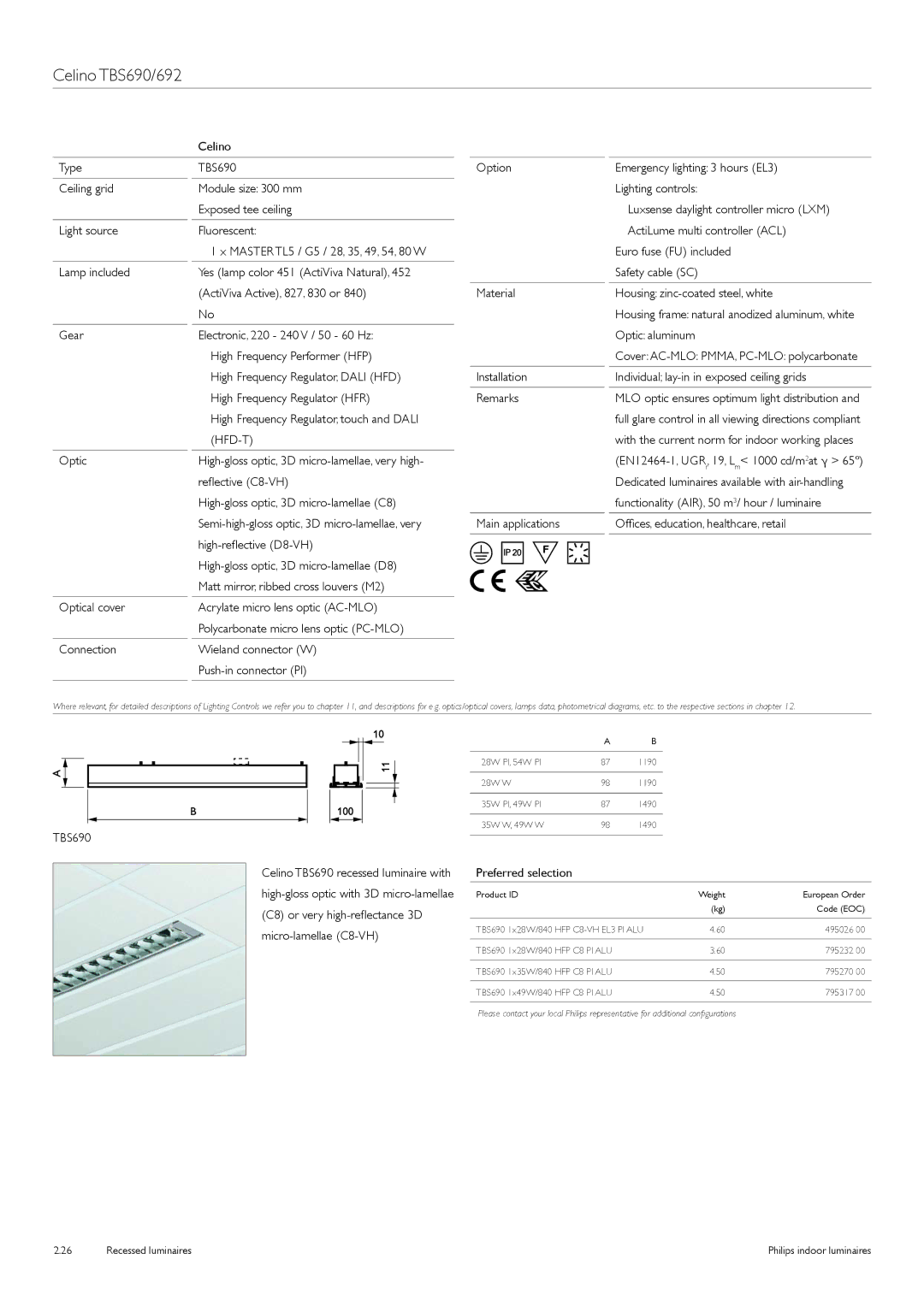 Philips Indoor Luminaires manual Celino TBS690/692, Reflective C8-VH 