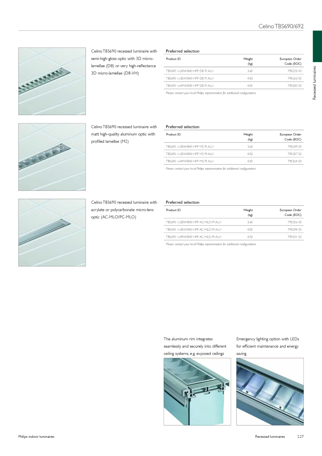 Philips Indoor Luminaires manual Aluminum rim integrates 