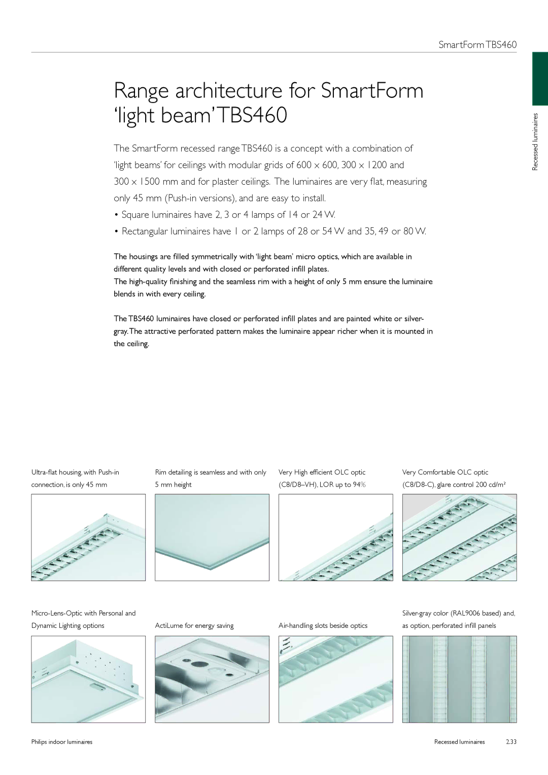 Philips Indoor Luminaires manual Range architecture for SmartForm ‘light beam’TBS460, SmartForm TBS460 