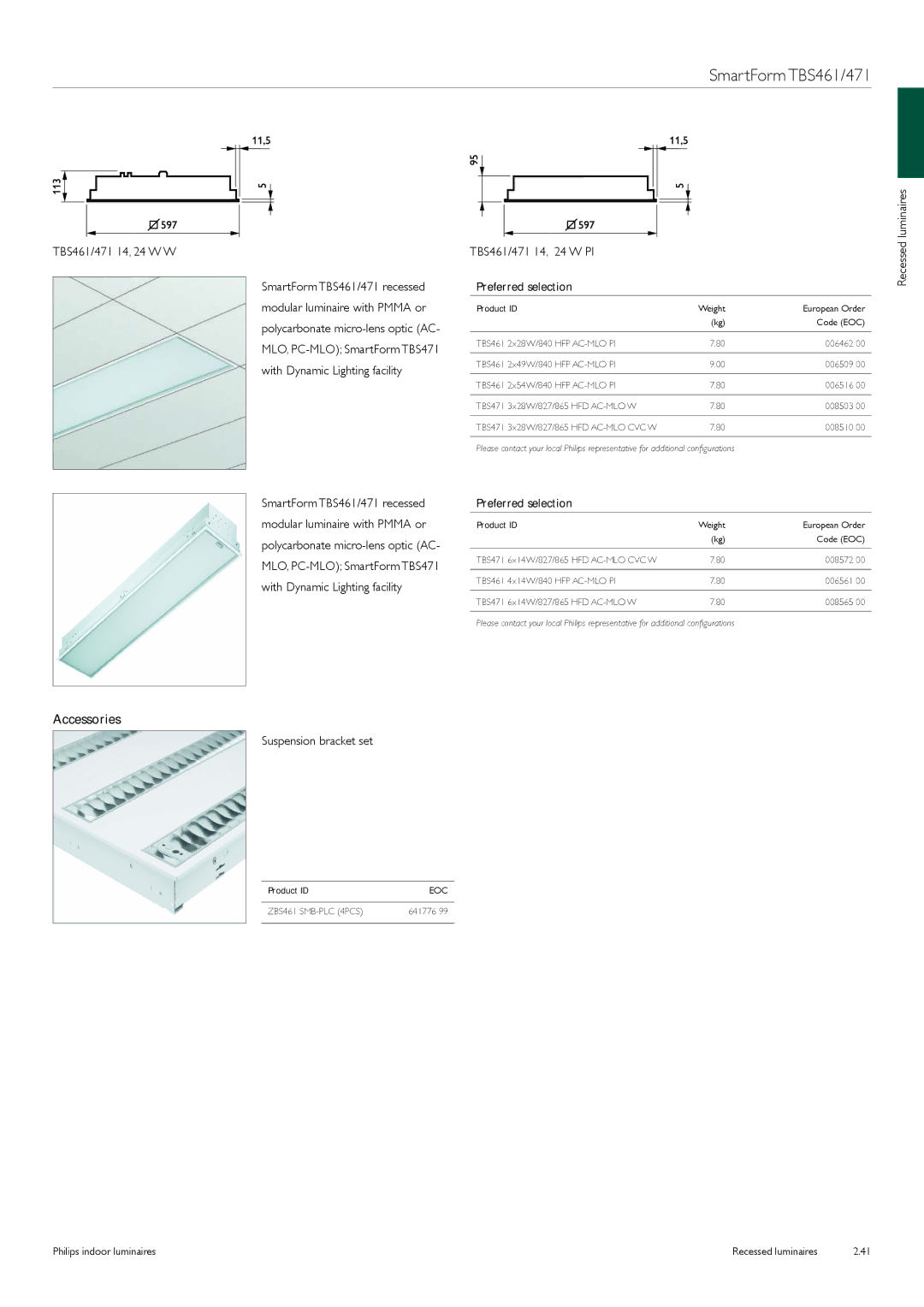 Philips Indoor Luminaires manual TBS461/471 14, 24 W W, TBS461/471 14, 24 W PI Preferred selection 