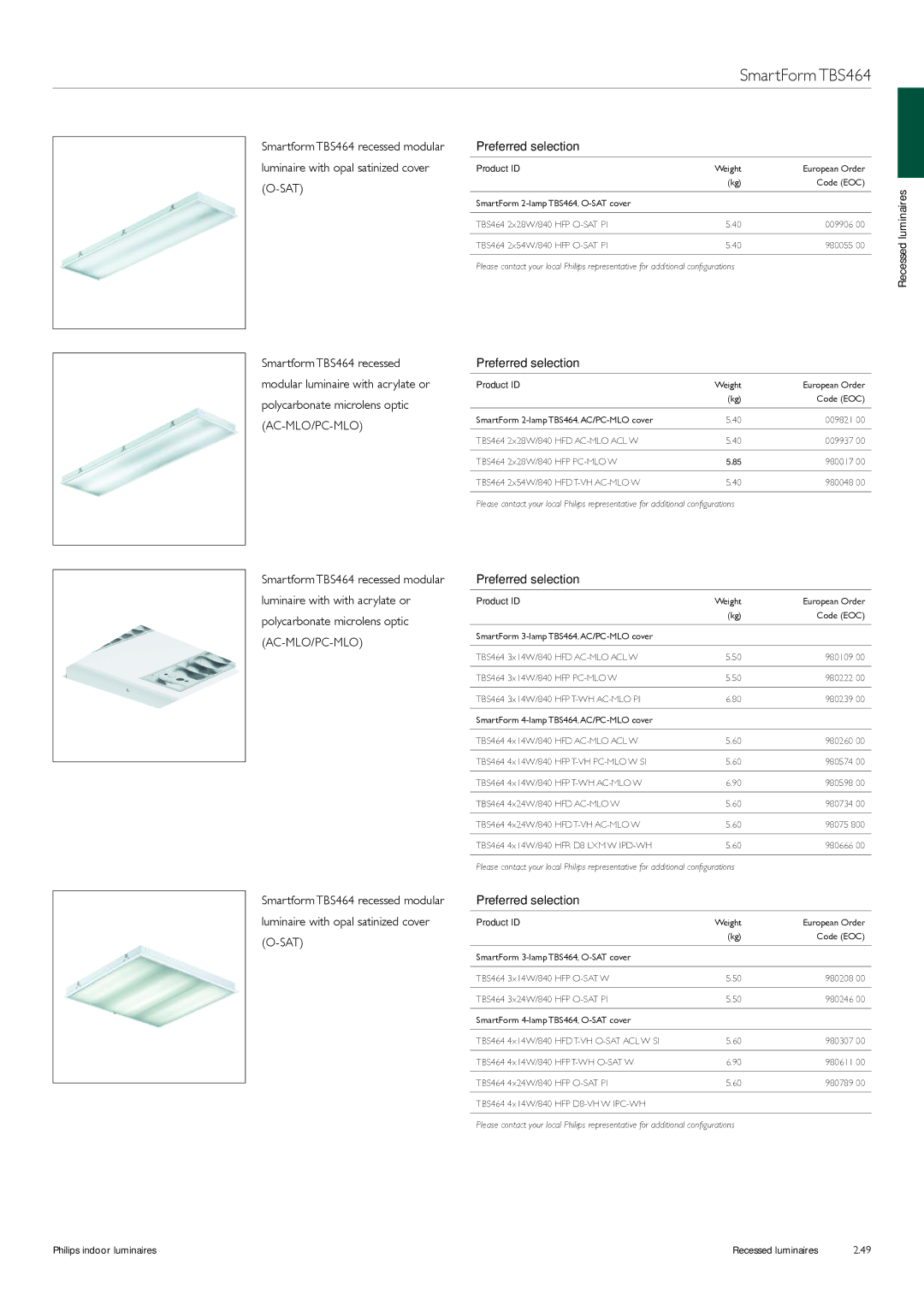 Philips Indoor Luminaires manual Preferred selection 