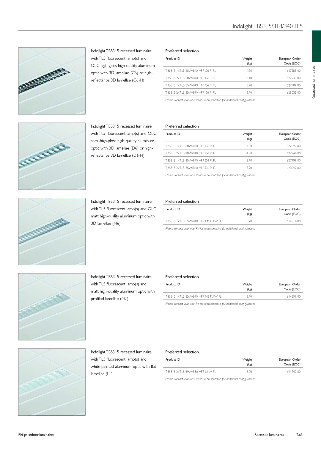 Philips Indoor Luminaires manual Preferred selection 