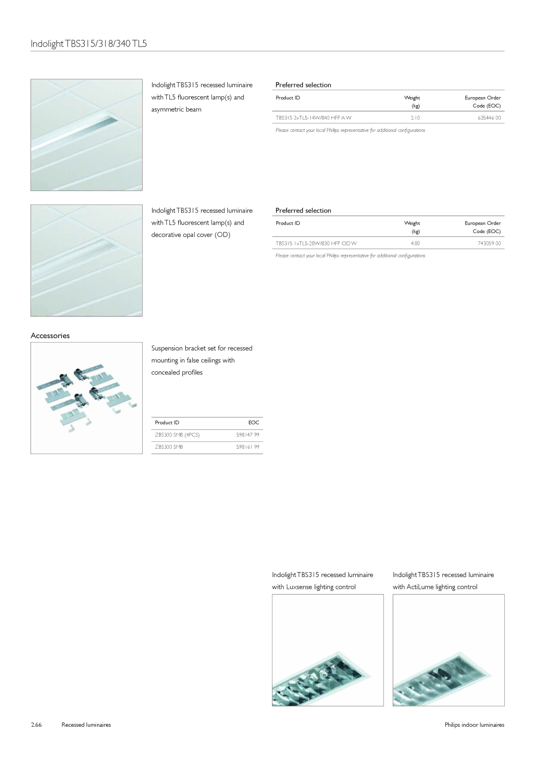 Philips Indoor Luminaires manual Indolight TBS315 recessed luminaire 