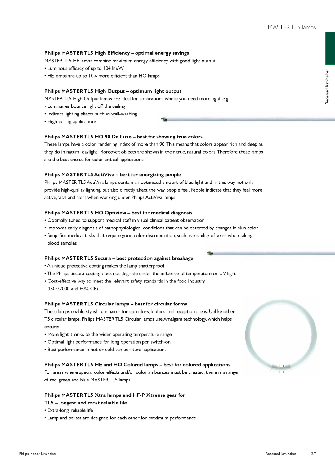 Philips Indoor Luminaires manual Philips Master TL5 High Efficiency optimal energy savings 