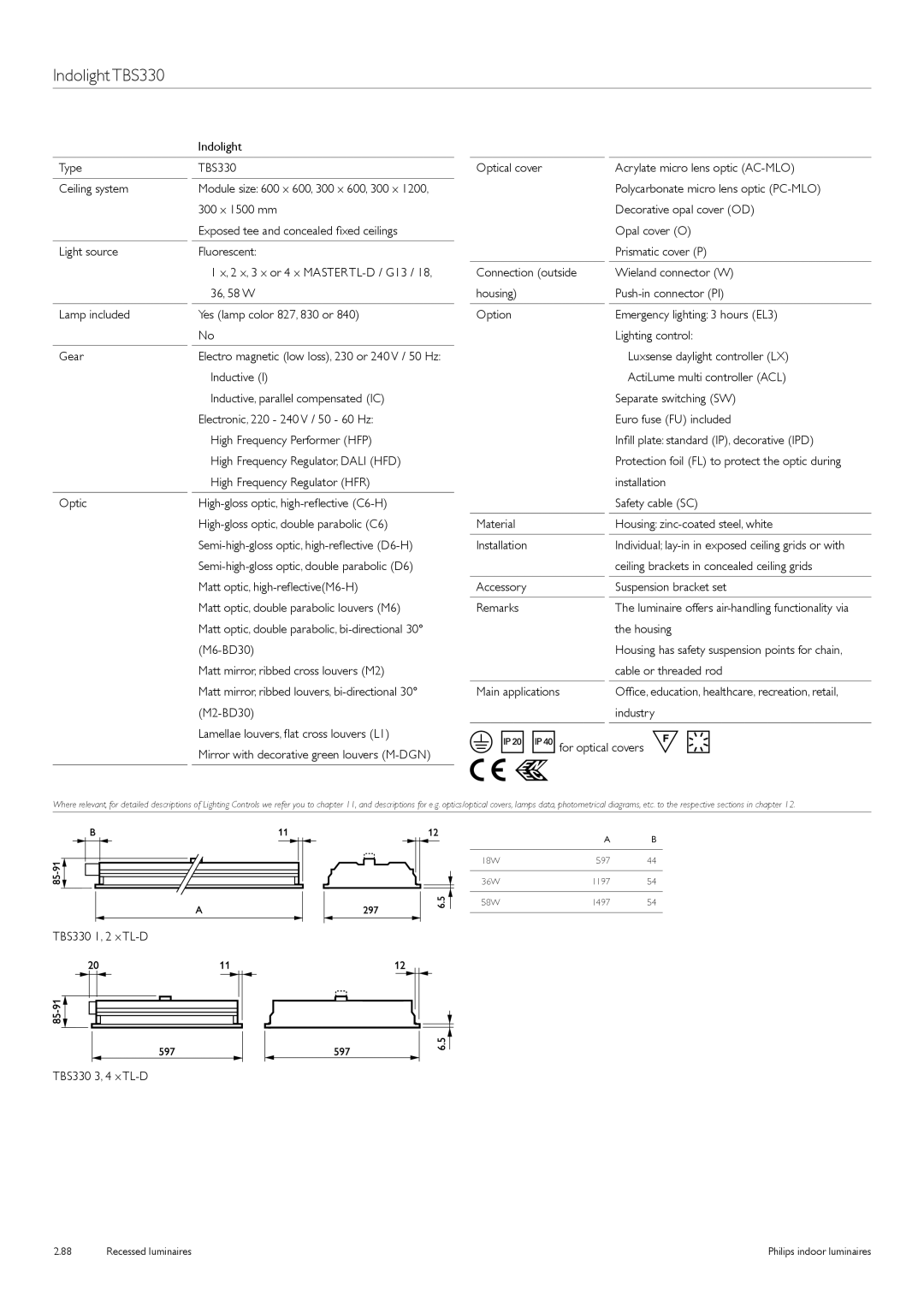 Philips Indoor Luminaires manual Matt optic, double parabolic, bi-directional Housing M6-BD30 