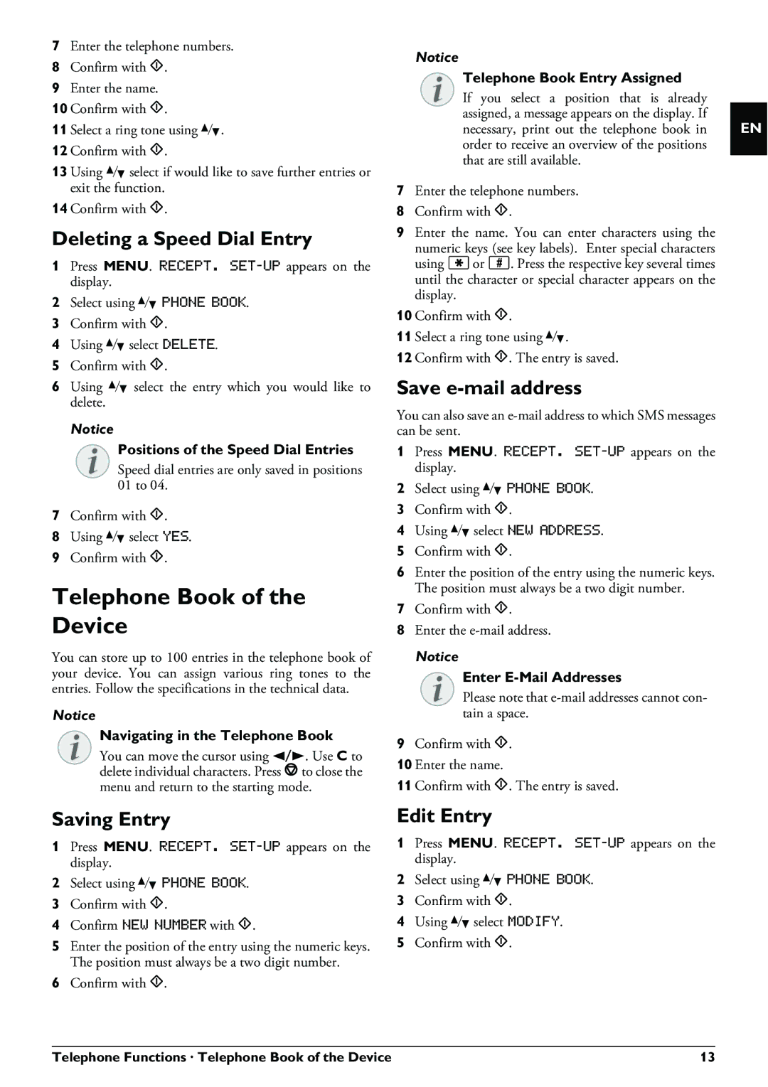 Philips IPF555 Telephone Book of the Device, Deleting a Speed Dial Entry, Saving Entry, Save e-mail address, Edit Entry 