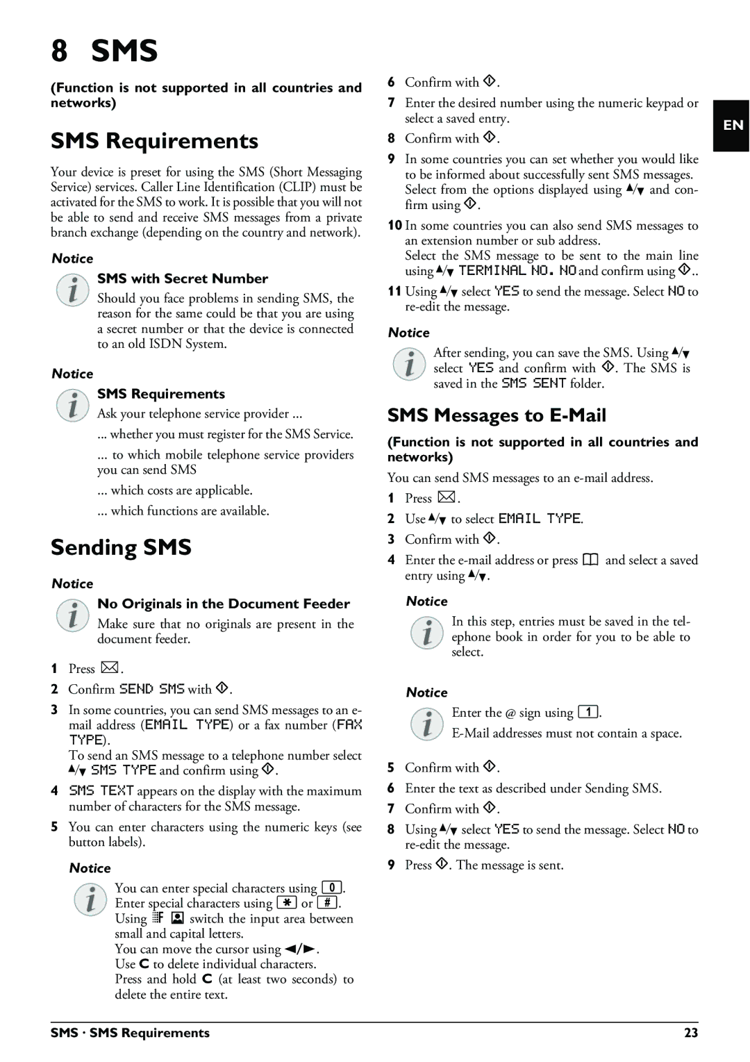 Philips IPF520, IPF525, IPF555 user manual SMS Requirements, Sending SMS, SMS Messages to E-Mail 