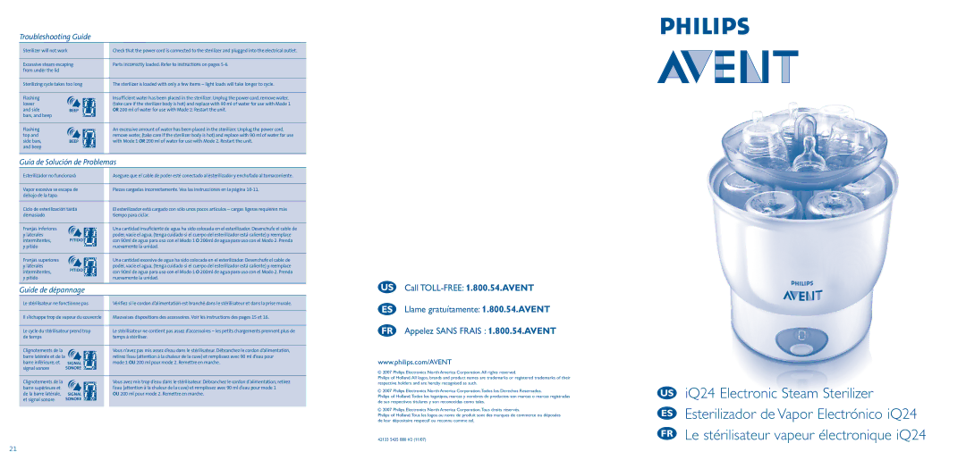 Philips iQ24 manual Troubleshooting Guide, Guía de Solución de Problemas, Guide de dépannage 