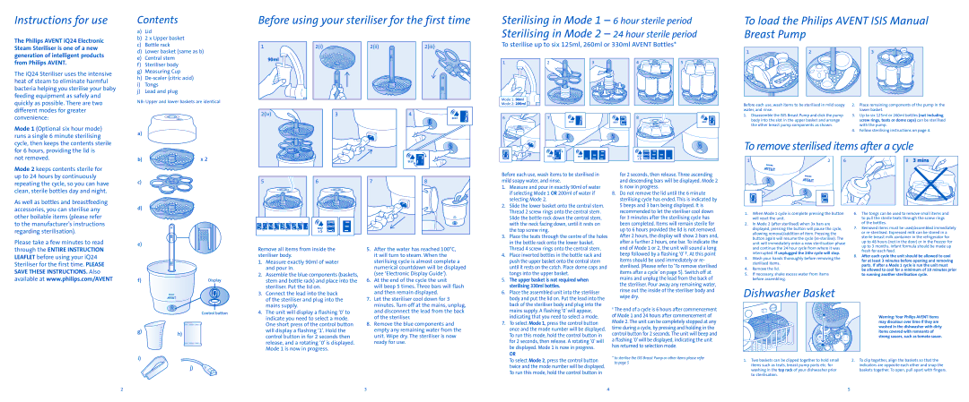 Philips iQ24 manual Instructions for use, Before using your steriliser for the first time, Dishwasher Basket 