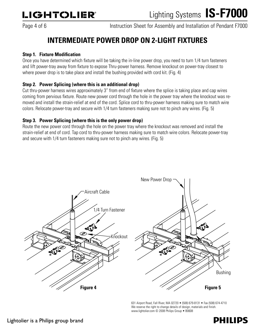 Philips IS-F7000 manual Intermediate Power Drop on 2-LIGHT Fixtures, 1BHFPG, Fixture Modiﬁcation 