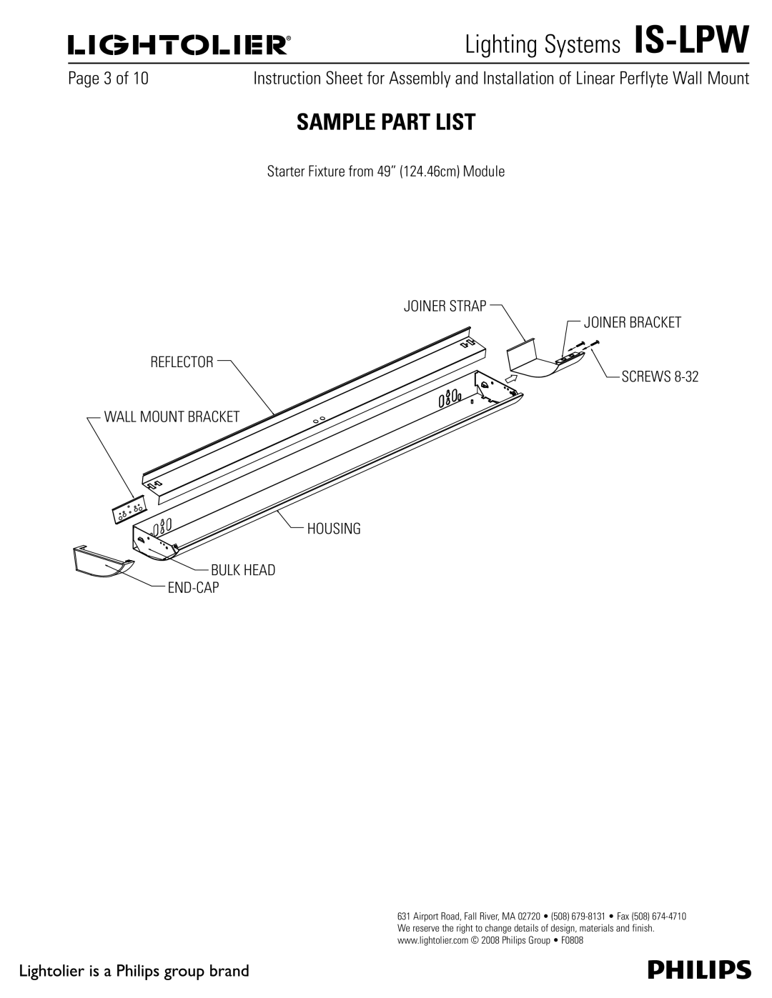 Philips IS-LPW manual Sample Part List, 4UBSUFSJYUVSFGSPNw DN .PEVMF 