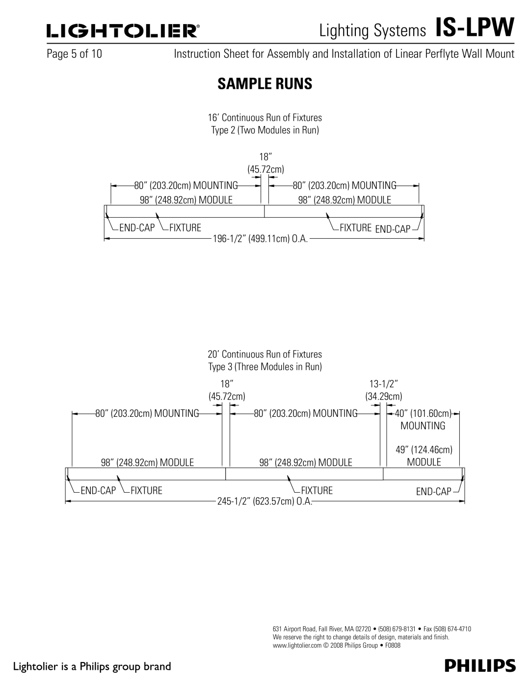 Philips IS-LPW $POUJOVPVT3VOPGJYUVSFT 5ZQF 5XP.PEVMFTJO3VO, 45.72cm, END-CAP Fixture, 196-1/2 499.11cm O.A 