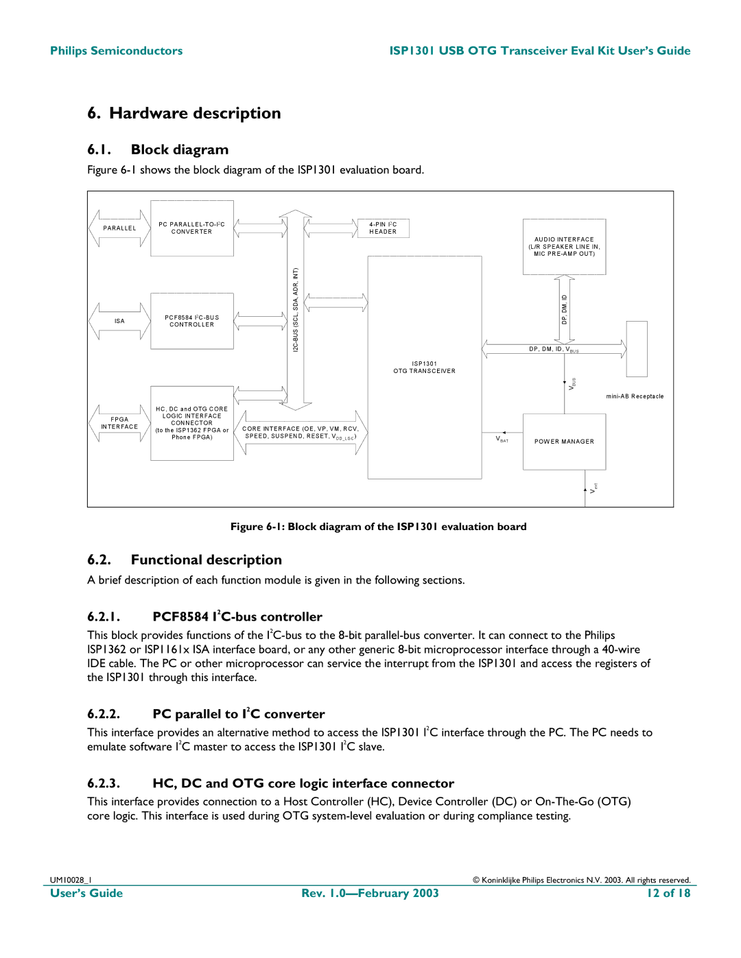 Philips ISP1301 manual Hardware description, Block diagram, Functional description 