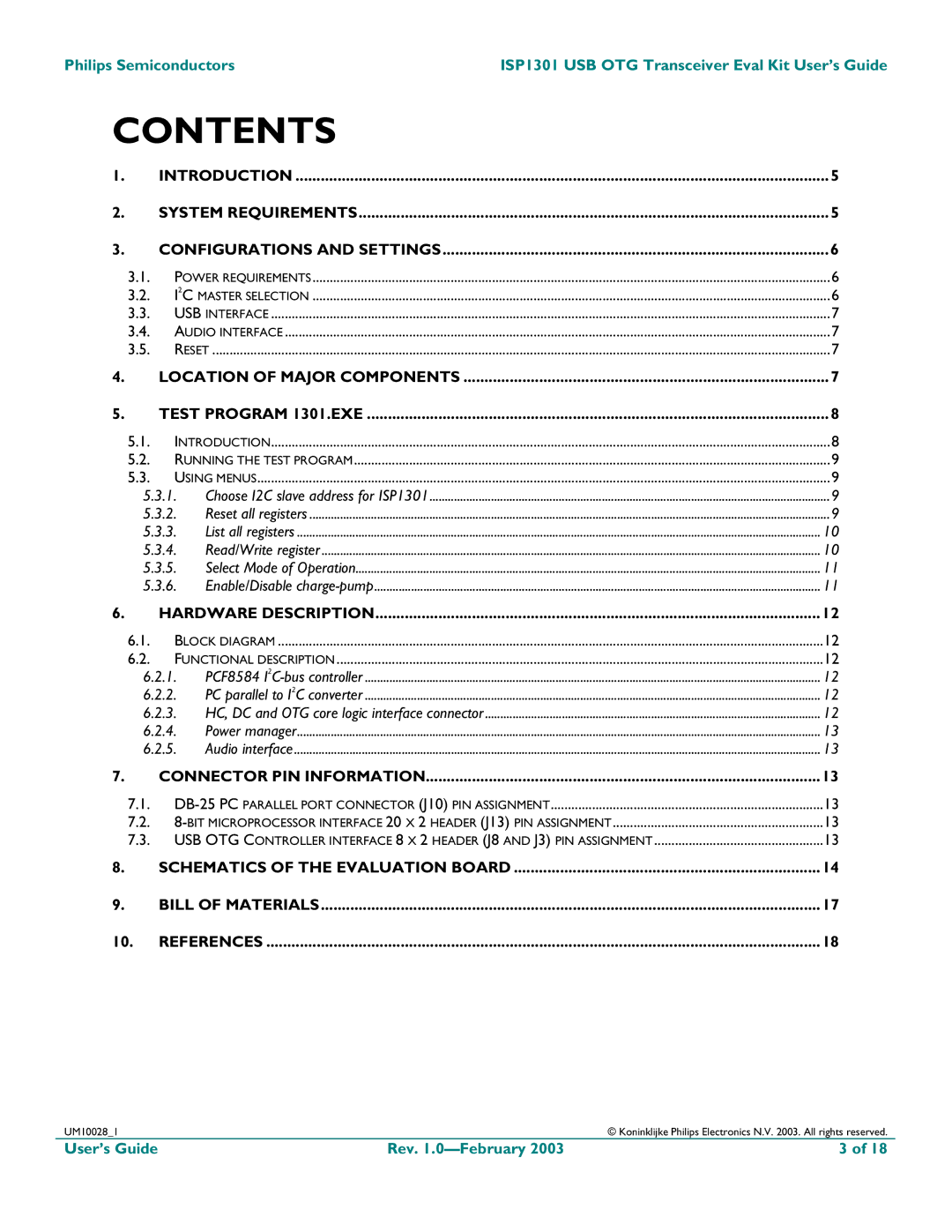 Philips ISP1301 manual Contents 