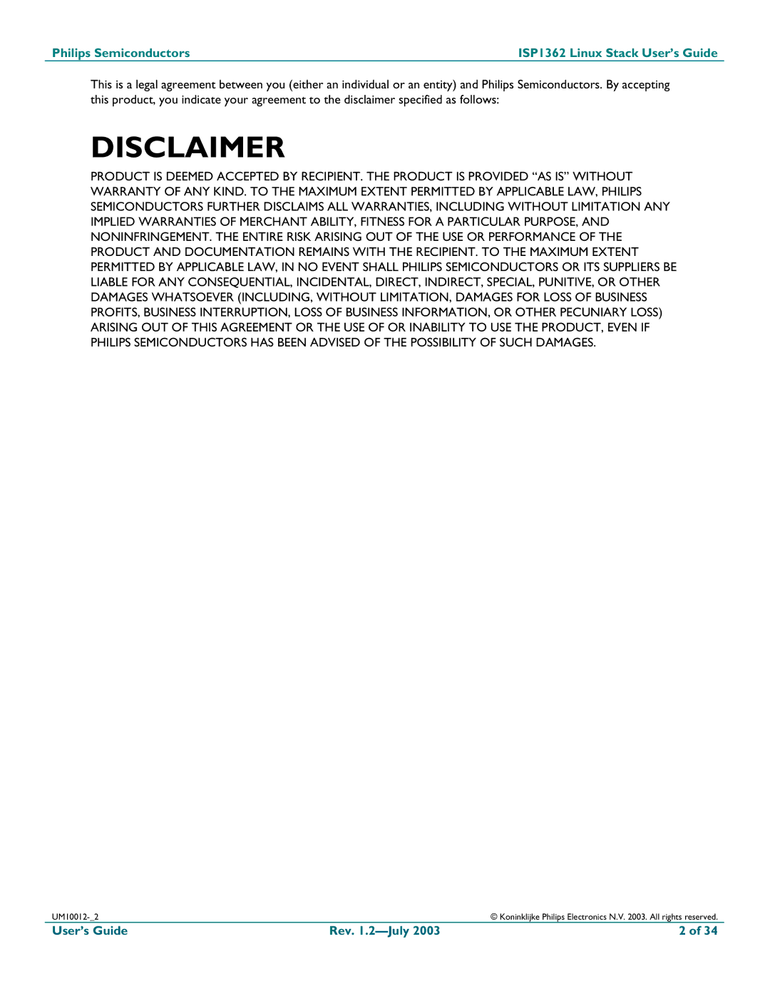 Philips ISP1362 manual Disclaimer 