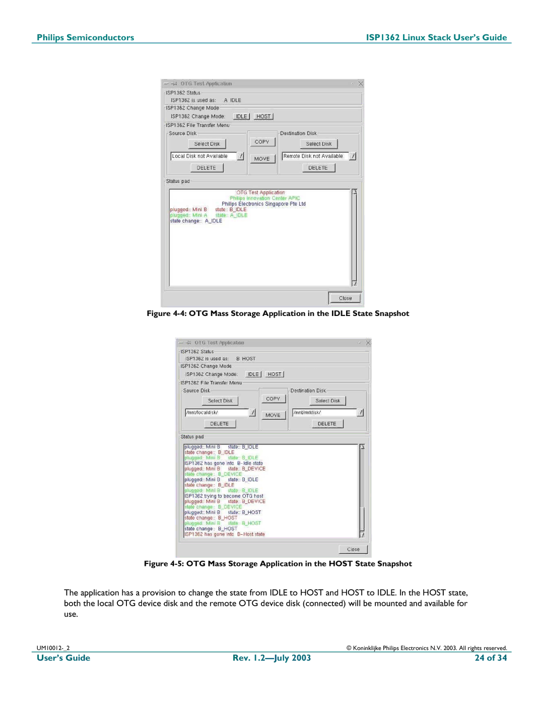 Philips ISP1362 manual OTG Mass Storage Application in the Idle State Snapshot 