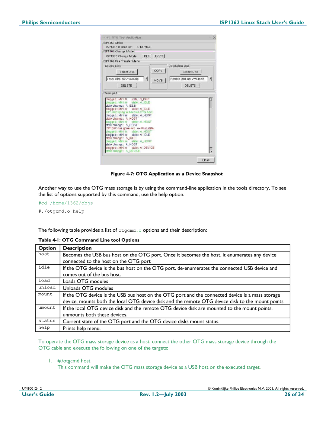 Philips ISP1362 manual Option Description, Unloads OTG modules 