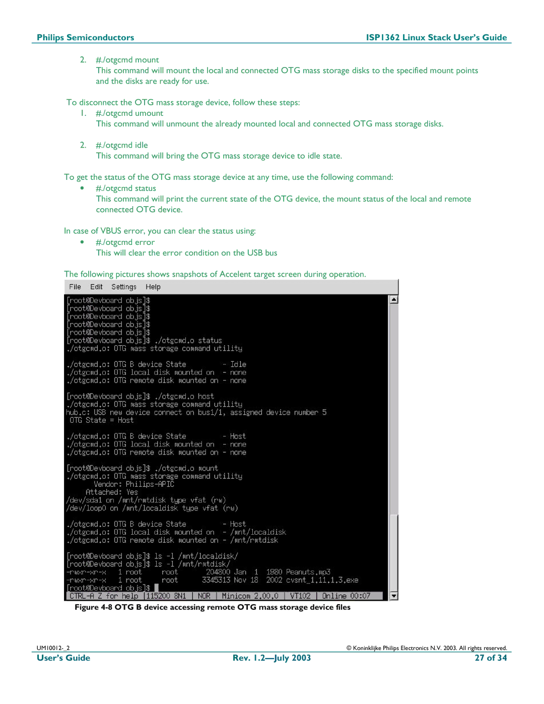 Philips ISP1362 manual OTG B device accessing remote OTG mass storage device files 