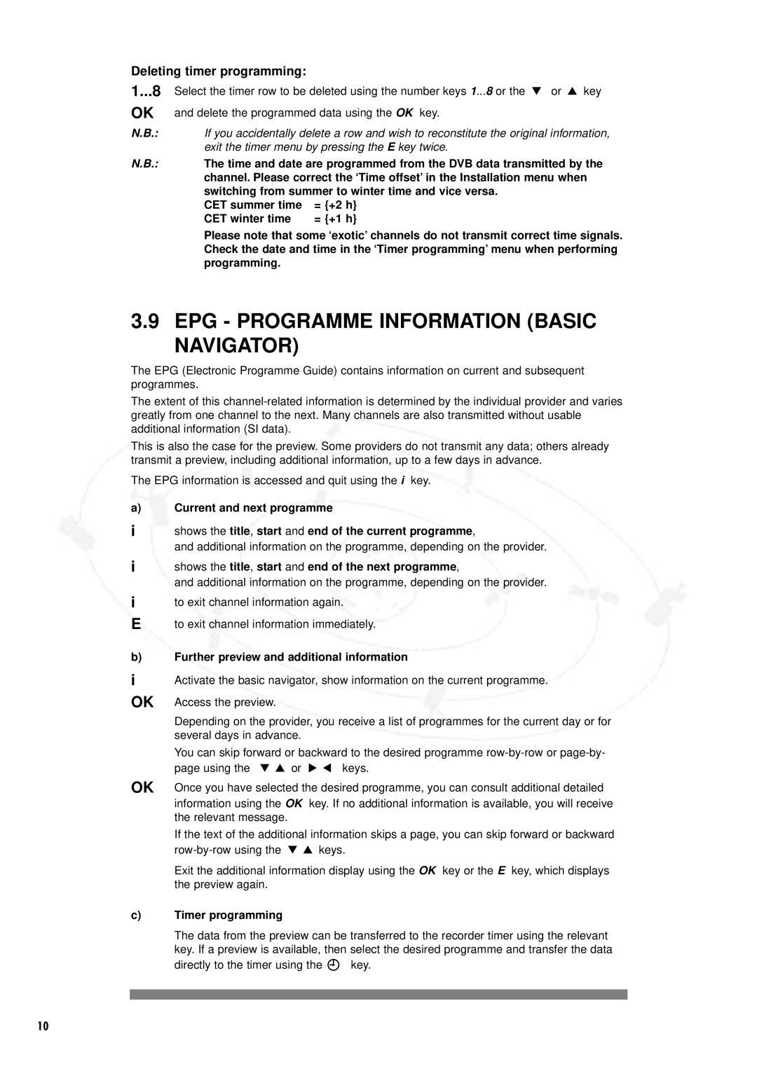 Philips DSR 1000, IT-DSR1000 manual EPG Programme Information Basic Navigator, Deleting timer programming, Timer programming 