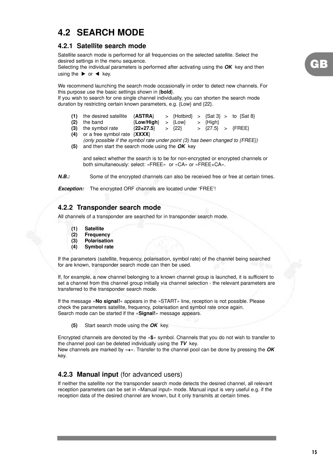 Philips IT-DSR1000/S, DSR 1000 manual Search Mode, Satellite search mode, Transponder search mode, Astra 