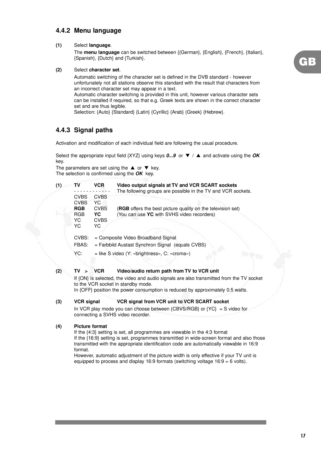 Philips IT-DSR1000/S, DSR 1000 manual Menu language, Signal paths, Vcr, Rgb 