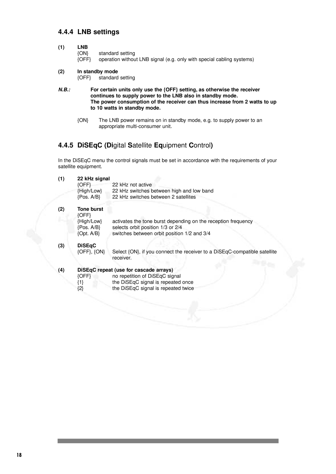 Philips IT-DSR1000/S, DSR 1000 manual LNB settings, Lnb 