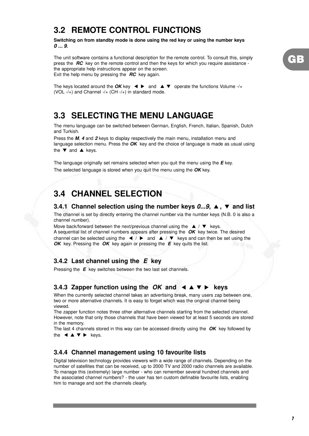 Philips DSR 1000, IT-DSR1000/S manual Remote Control Functions, Selecting the Menu Language, Channel Selection 