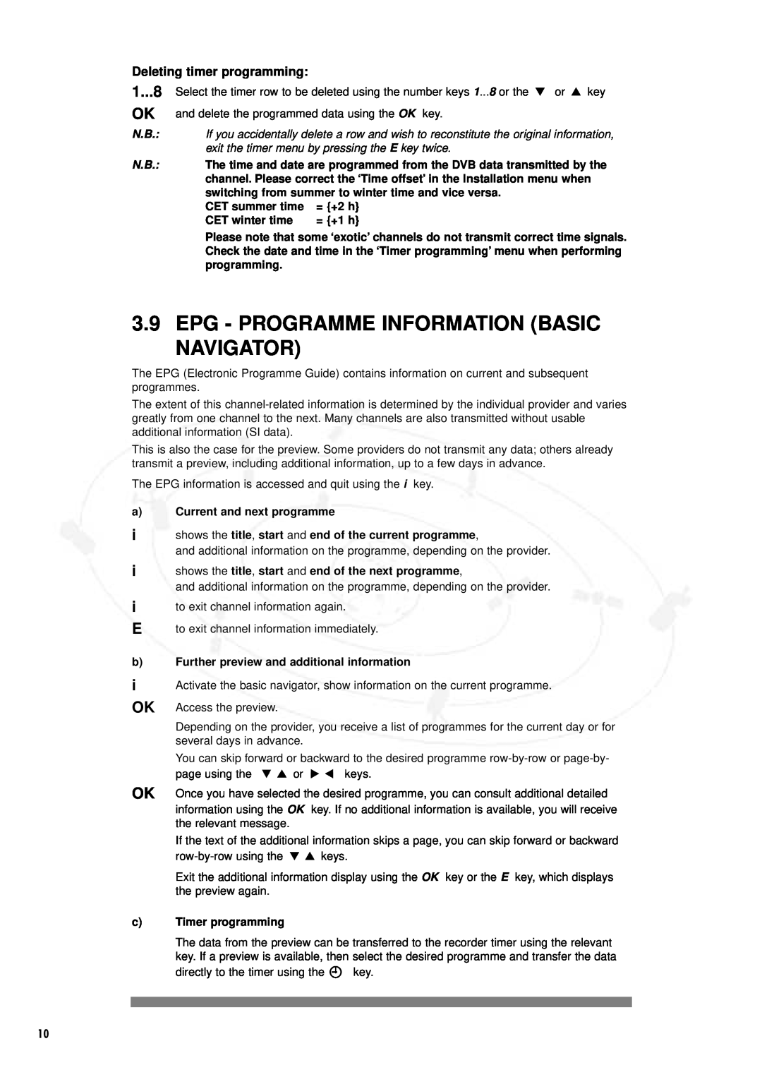 Philips DSR 1000 manual Epg - Programme Information Basic Navigator, 1...8, a Current and next programme, Timer programming 