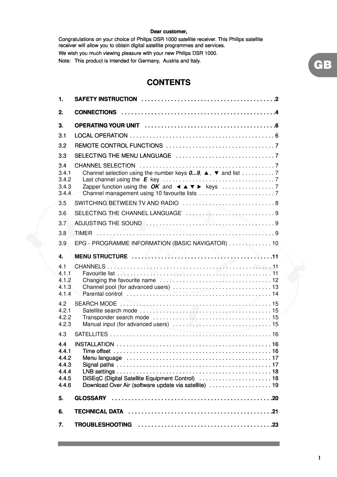 Philips DSR 1000, IT-DSR1000/S manual Contents 