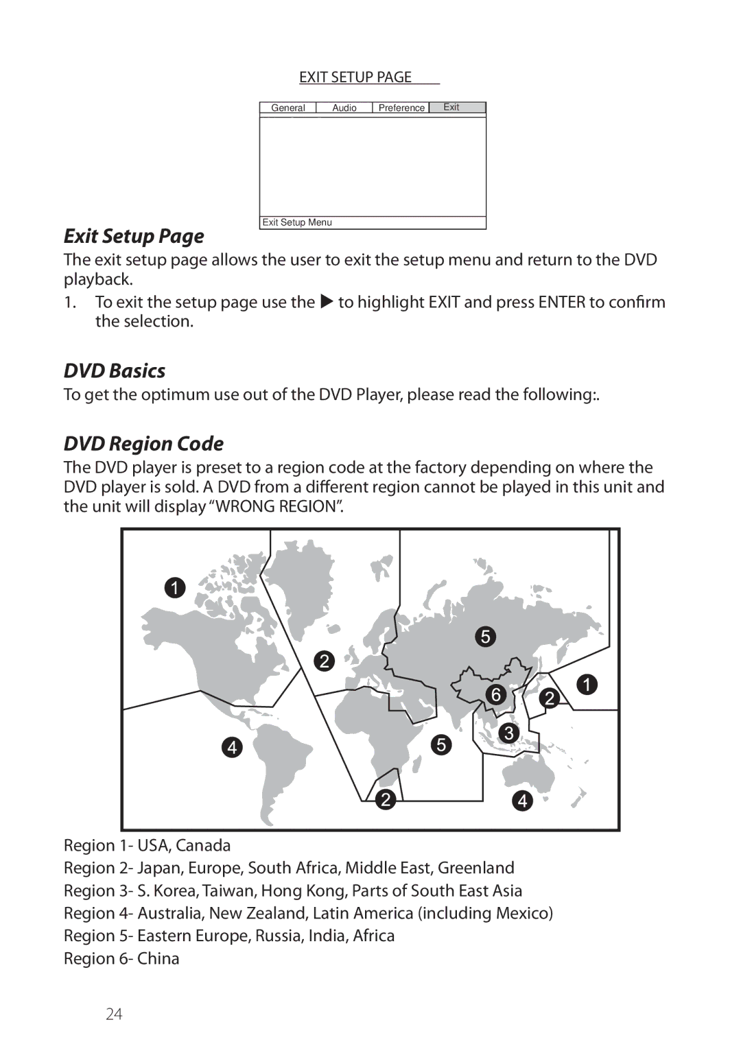 Philips JENHR1D operation manual Exit Setup, DVD Basics, DVD Region Code 