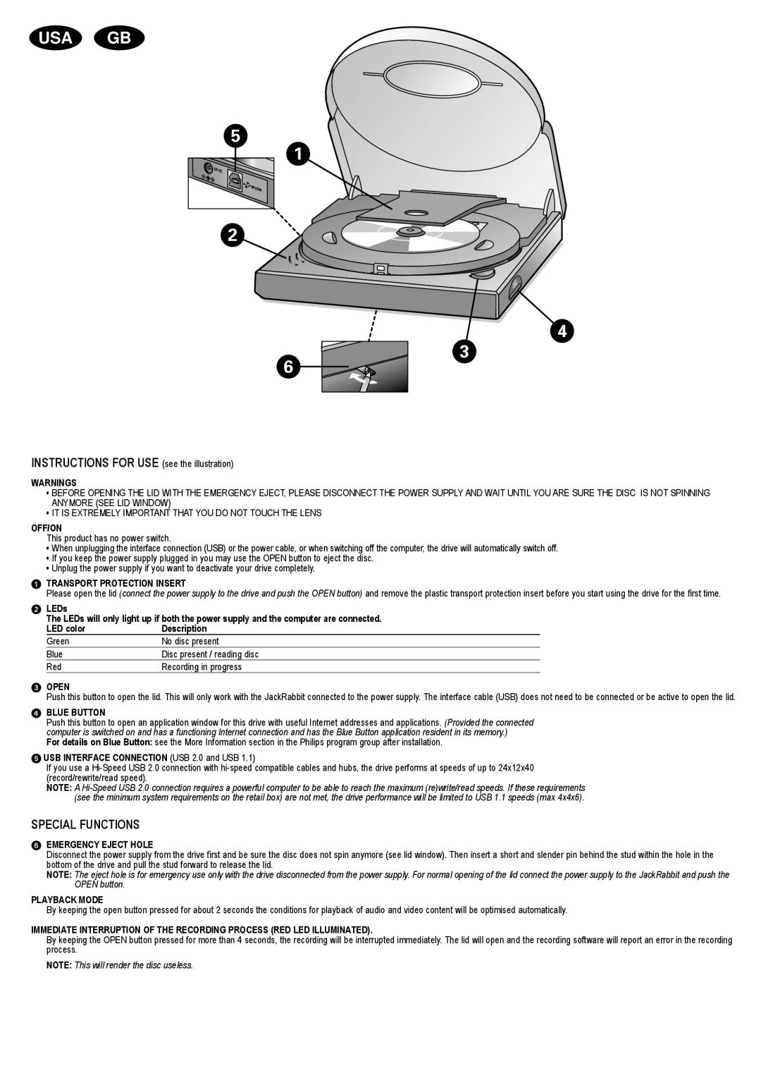 Philips JR24CDRW manual Special Functions 
