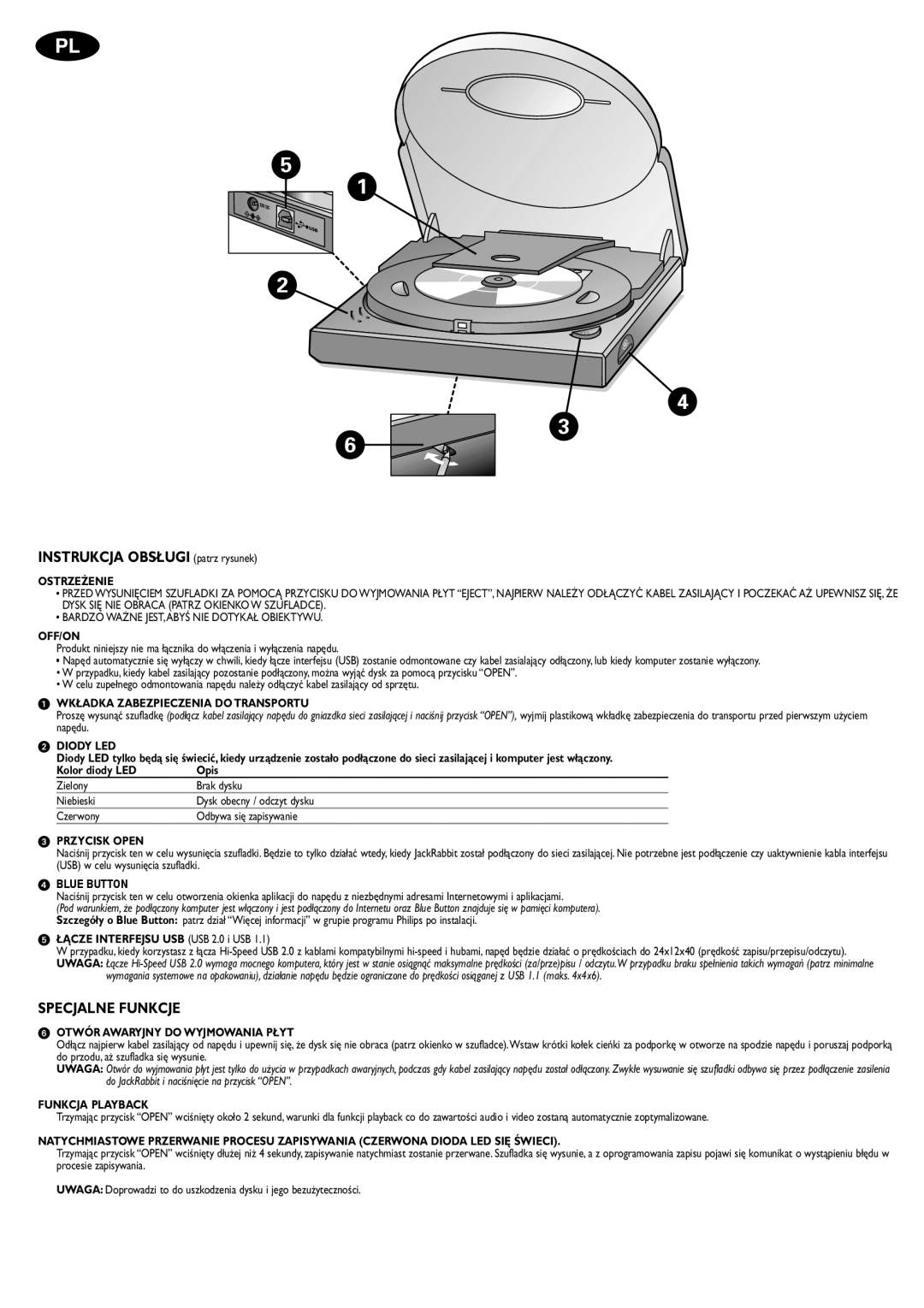 Philips JR24CDRW manual INSTRUKCJA OBSŁUGI patrz rysunek, Specjalne Funkcje 