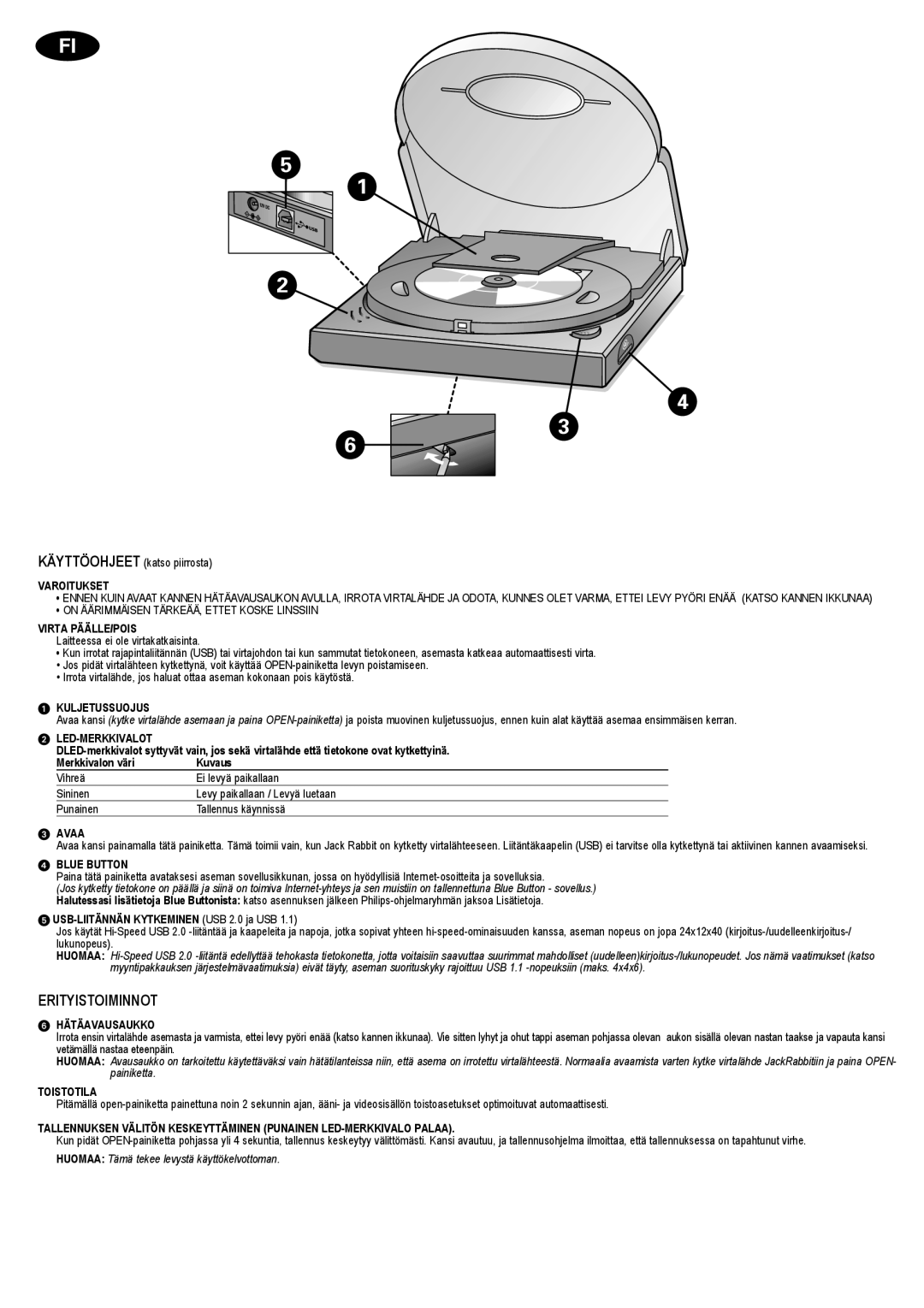 Philips JR24CDRW manual Erityistoiminnot 