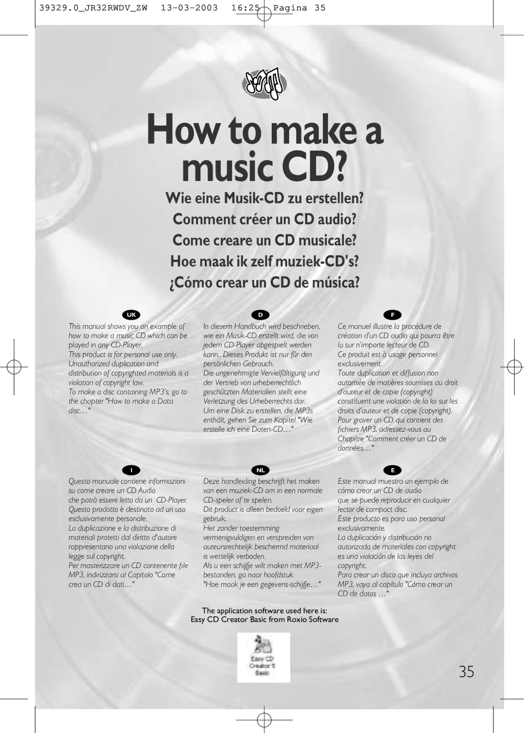 Philips JR32RWDV manual How to make a Music CD? 