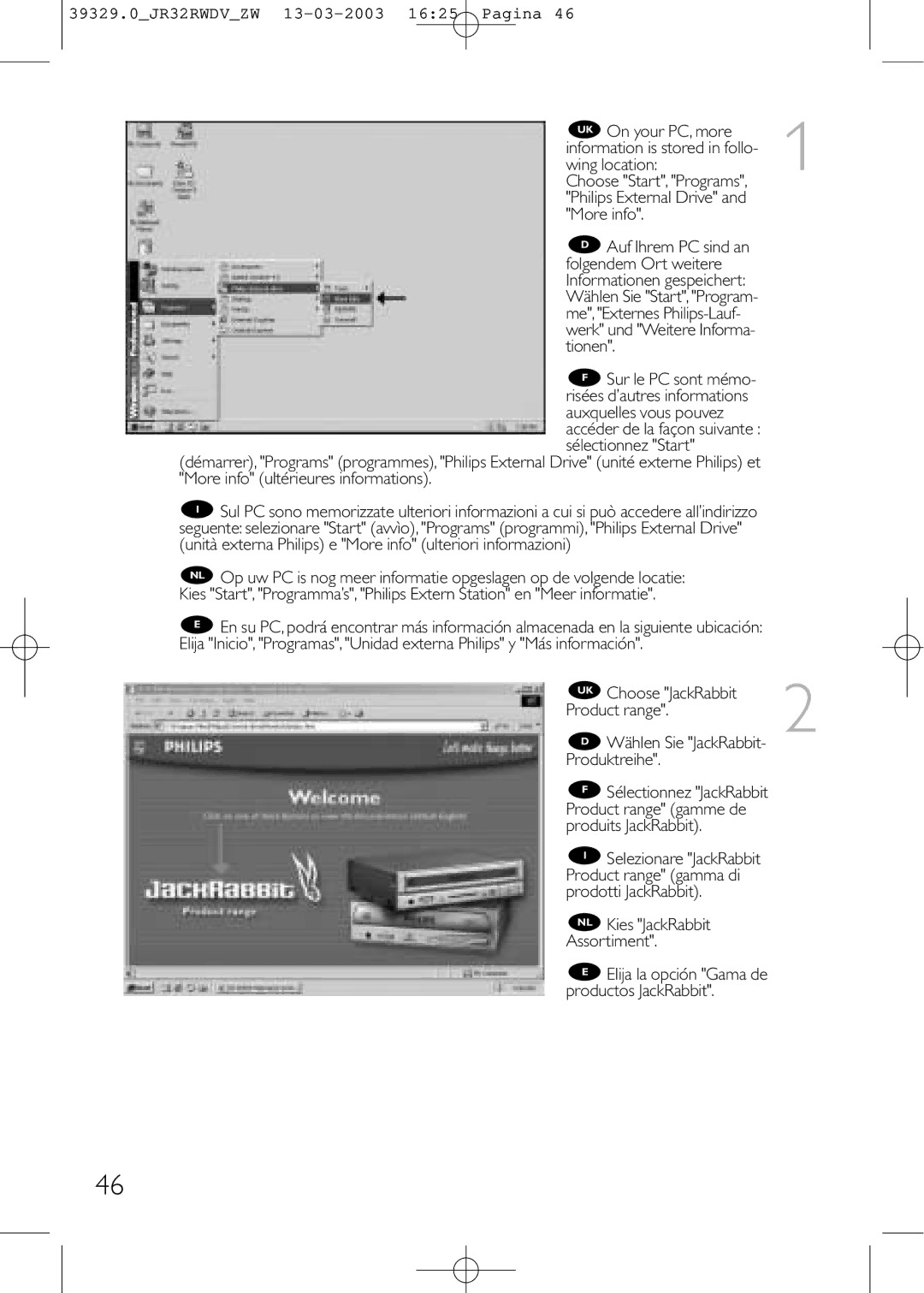 Philips JR32RWDV manual UK Choose JackRabbit Product range, Produktreihe, Product range gamme de, Produits JackRabbit 