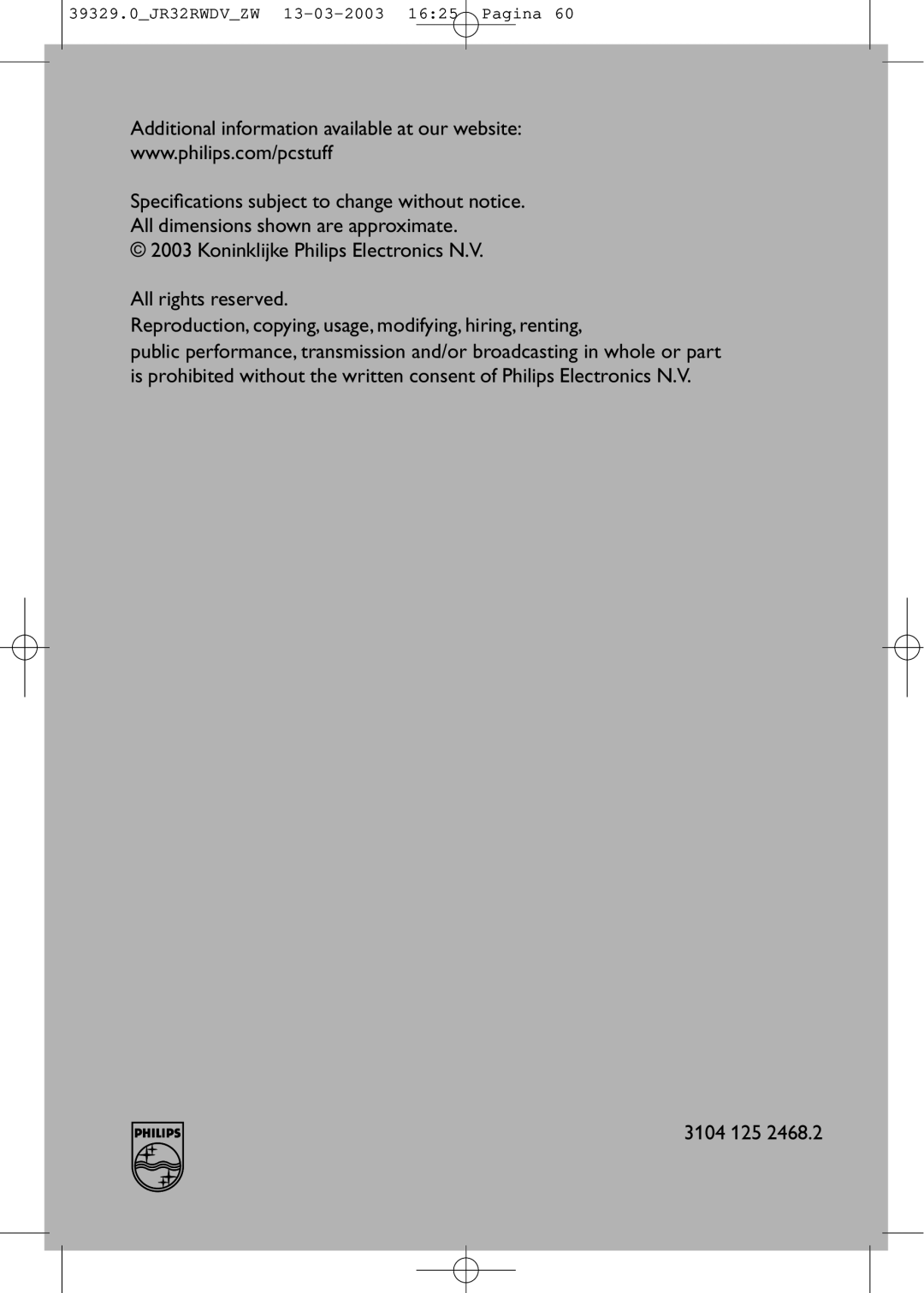 Philips JR32RWDV manual 3104 125 