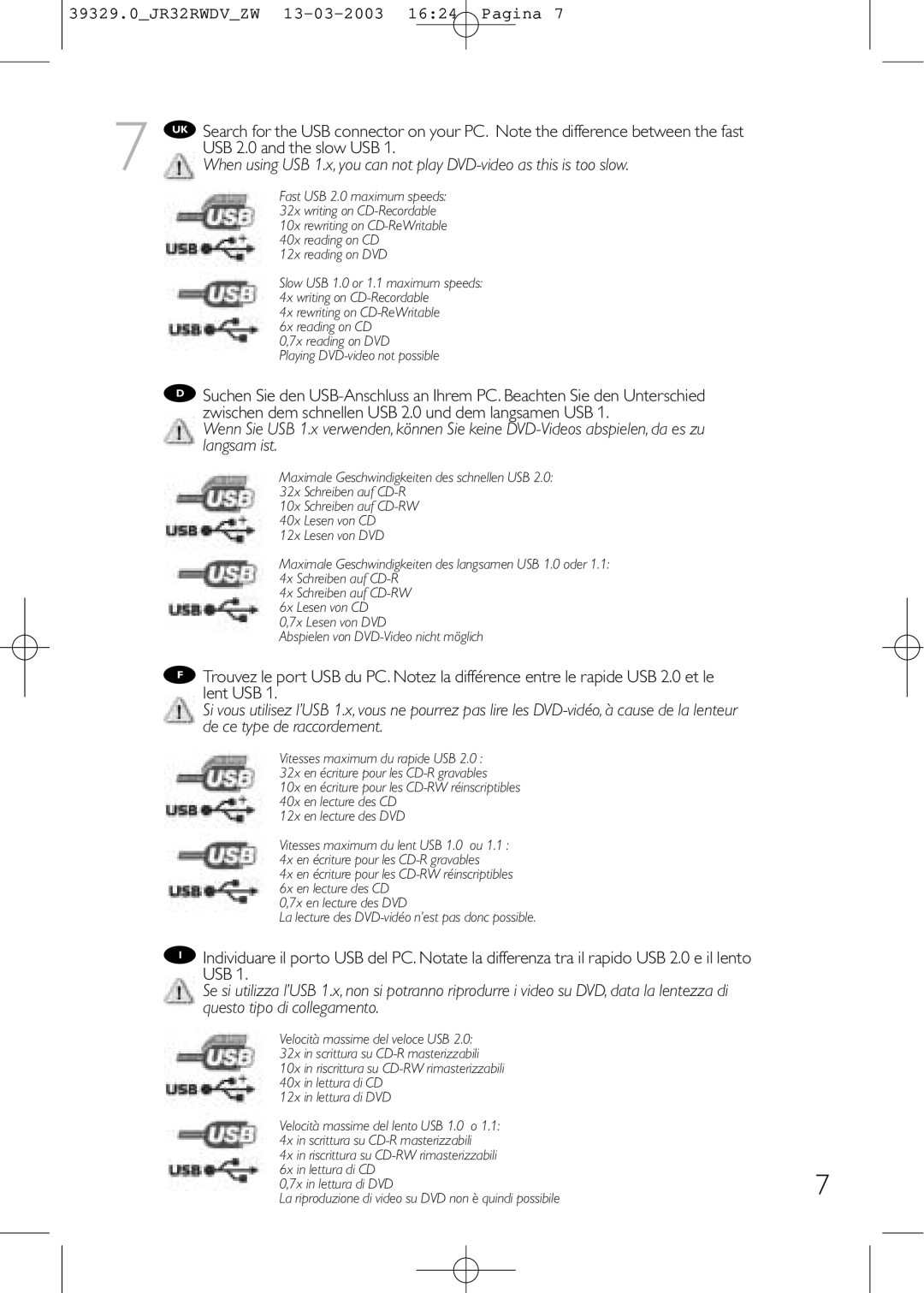 Philips JR32RWDV manual USB 2.0 and the slow USB 