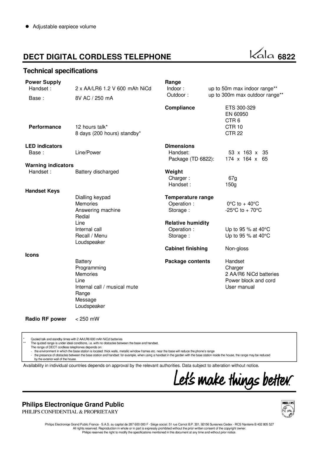 Philips kala 6822 Technical specifications 