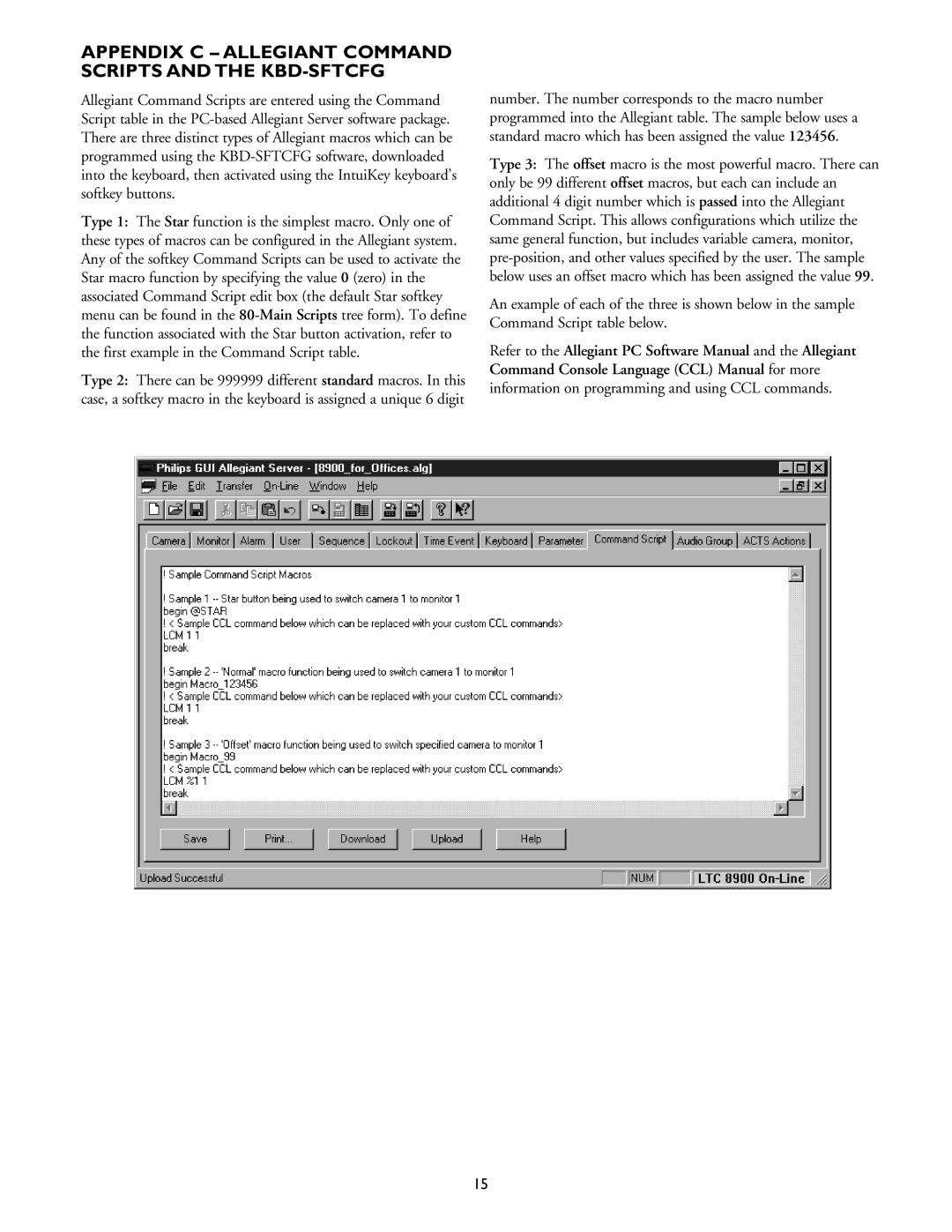 Philips installation instructions Appendix C Allegiant Command Scripts and the KBD-SFTCFG 