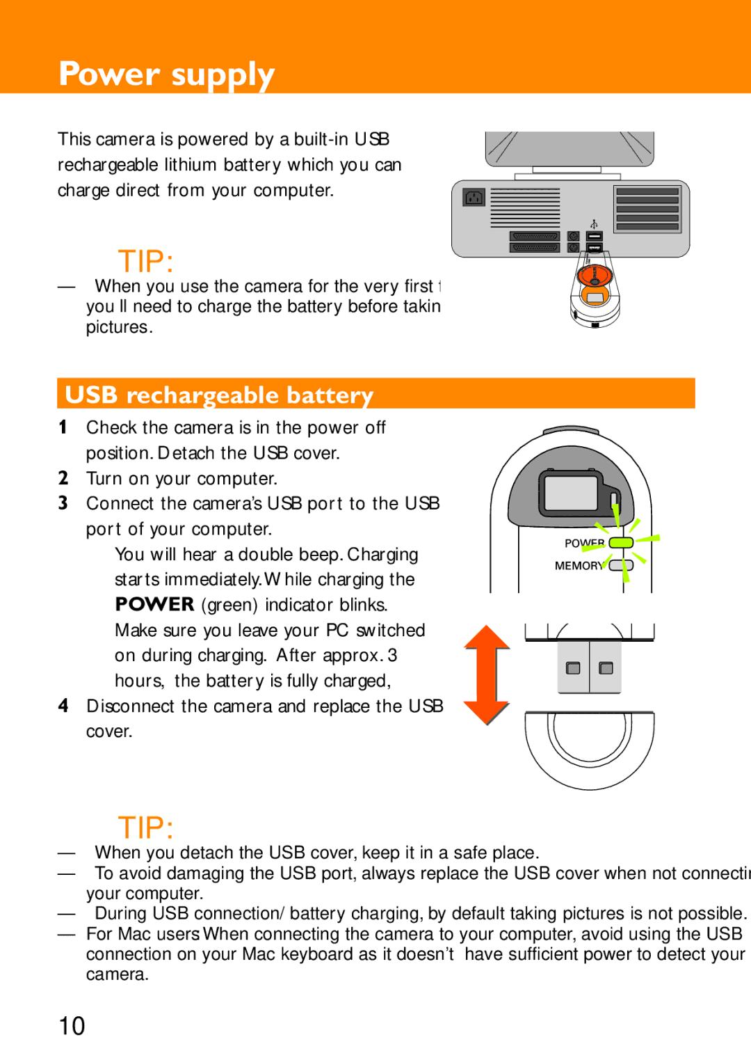 Philips KEY0078, KEY0079, KEY008 user manual Power supply, USB rechargeable battery 