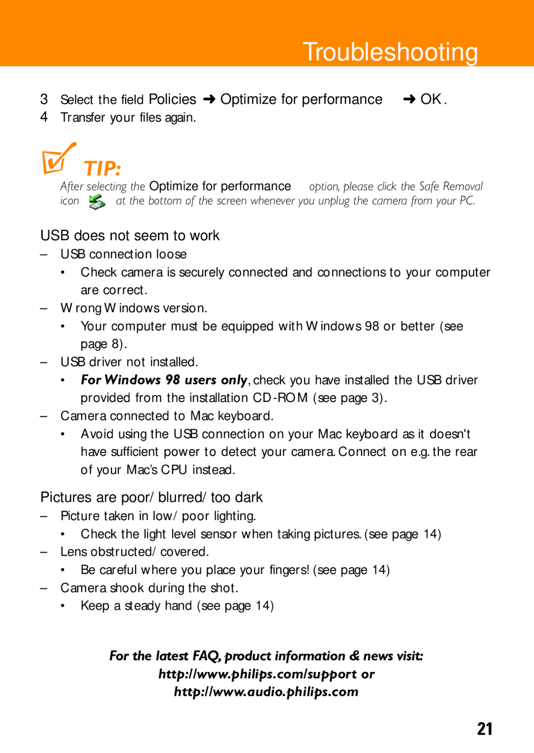 Philips KEY008, KEY0079, KEY0078 user manual Select the field Policies Optimize for performance OK, USB does not seem to work 