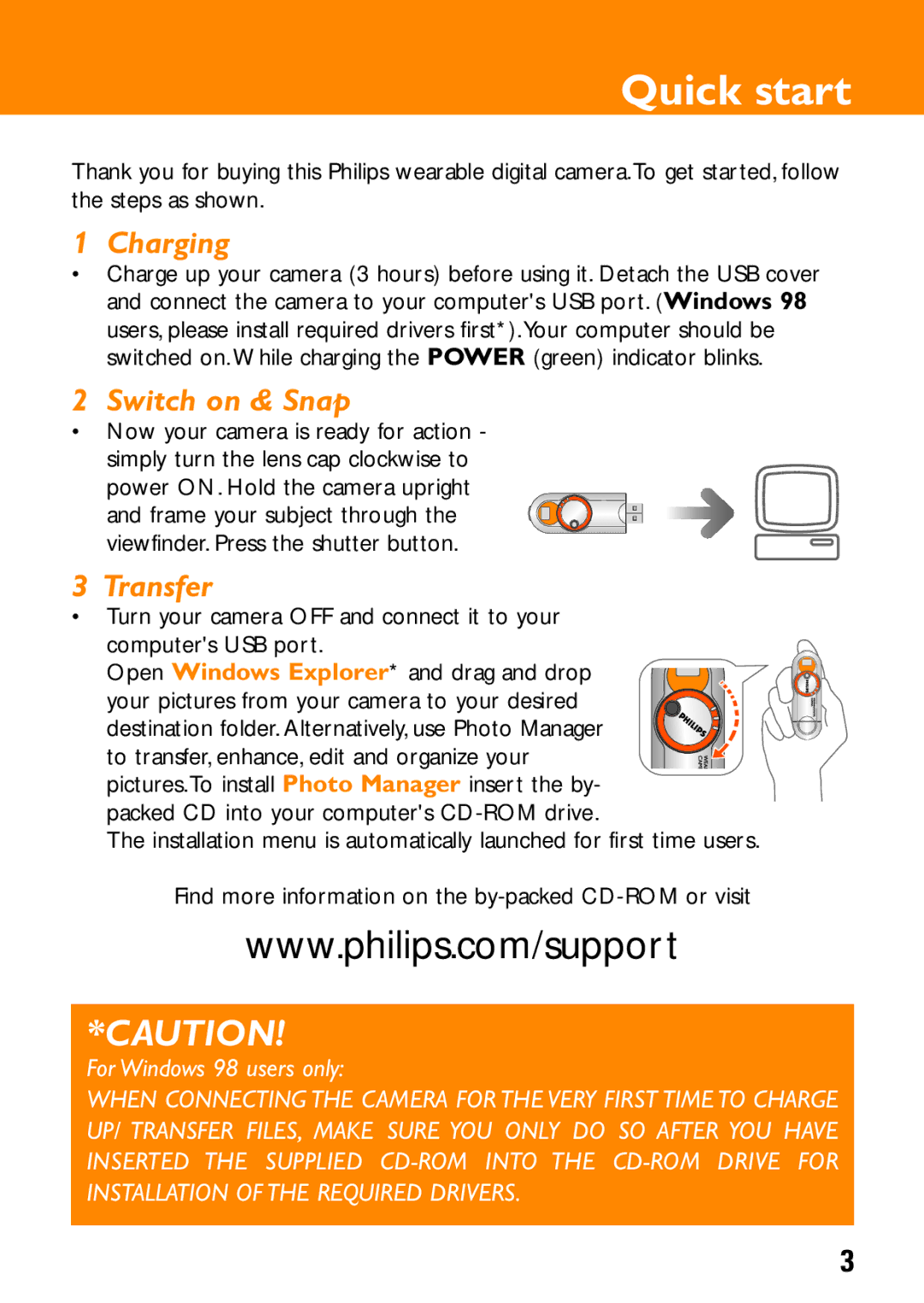 Philips KEY0079, KEY008, KEY0078 user manual Quick start, Charging 