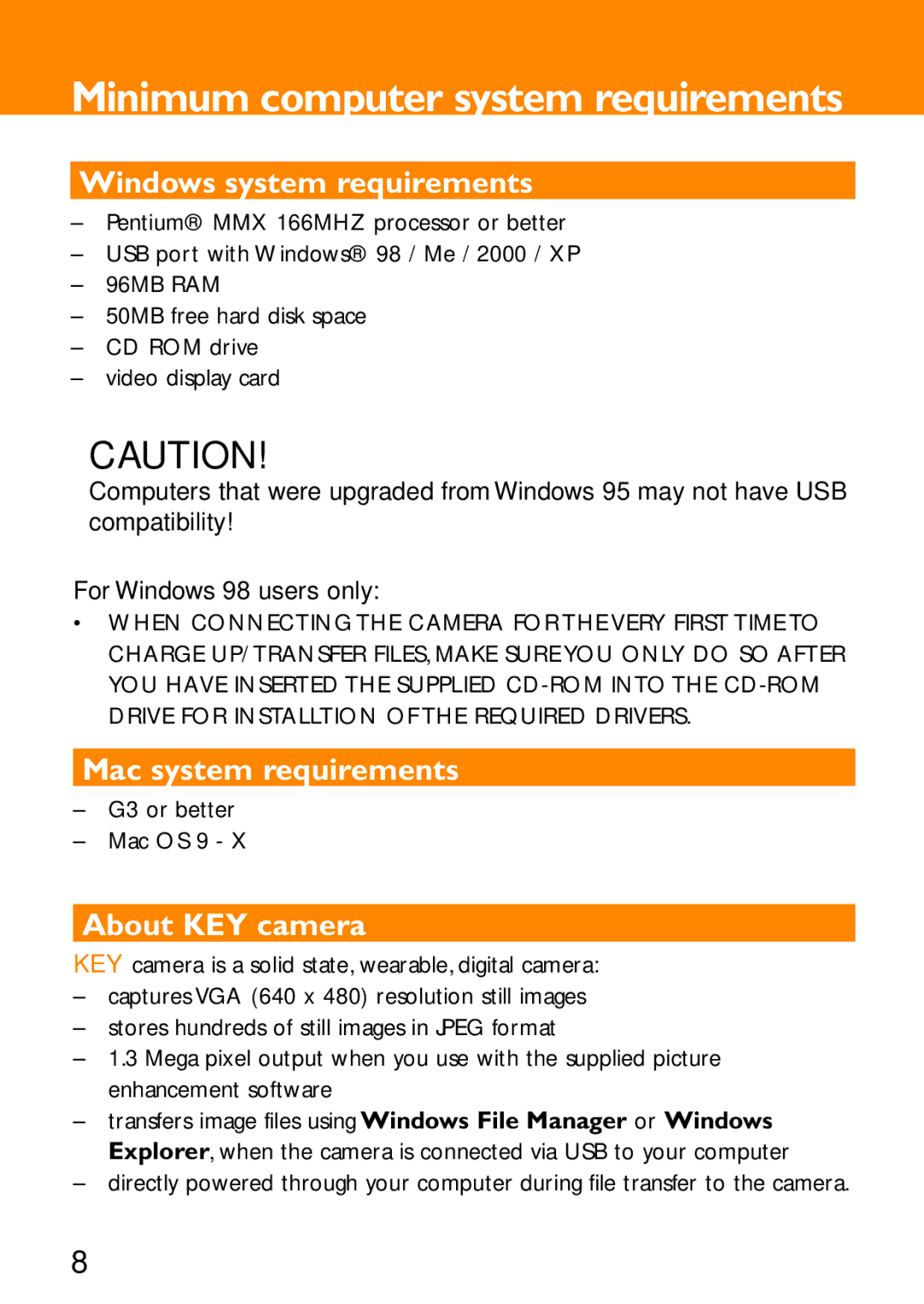 Philips KEY0079, KEY008, KEY0078 user manual Minimum computer system requirements, For Windows 98 users only 