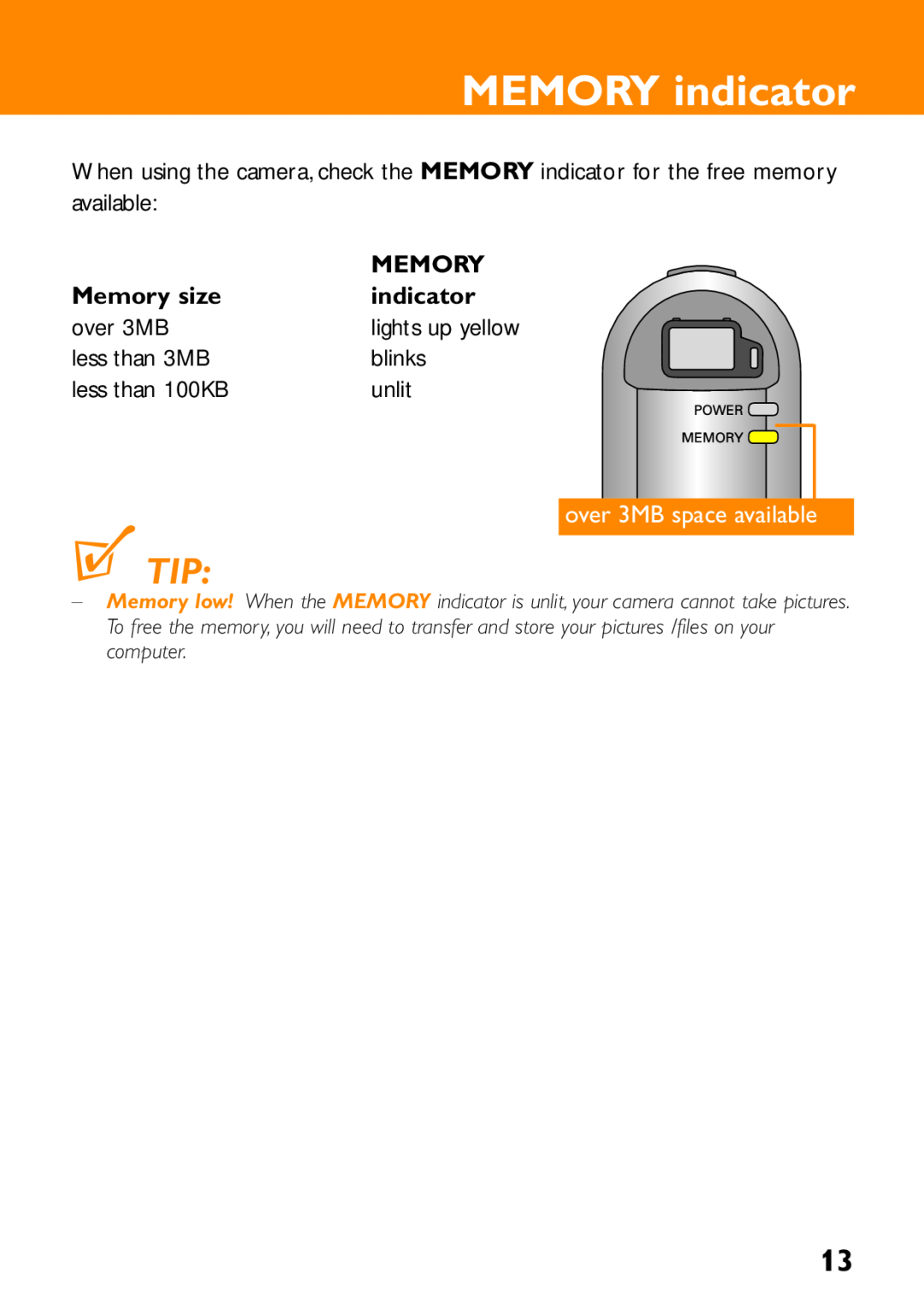 Philips KEY008, KEY0079, KEY0078 user manual MEMORY indicator, over 3MB space available, Memory size 