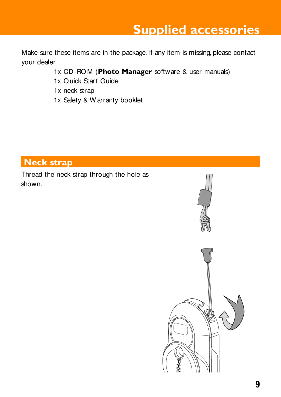 Philips KEY008, KEY0079, KEY0078 user manual Supplied accessories, Neck strap 