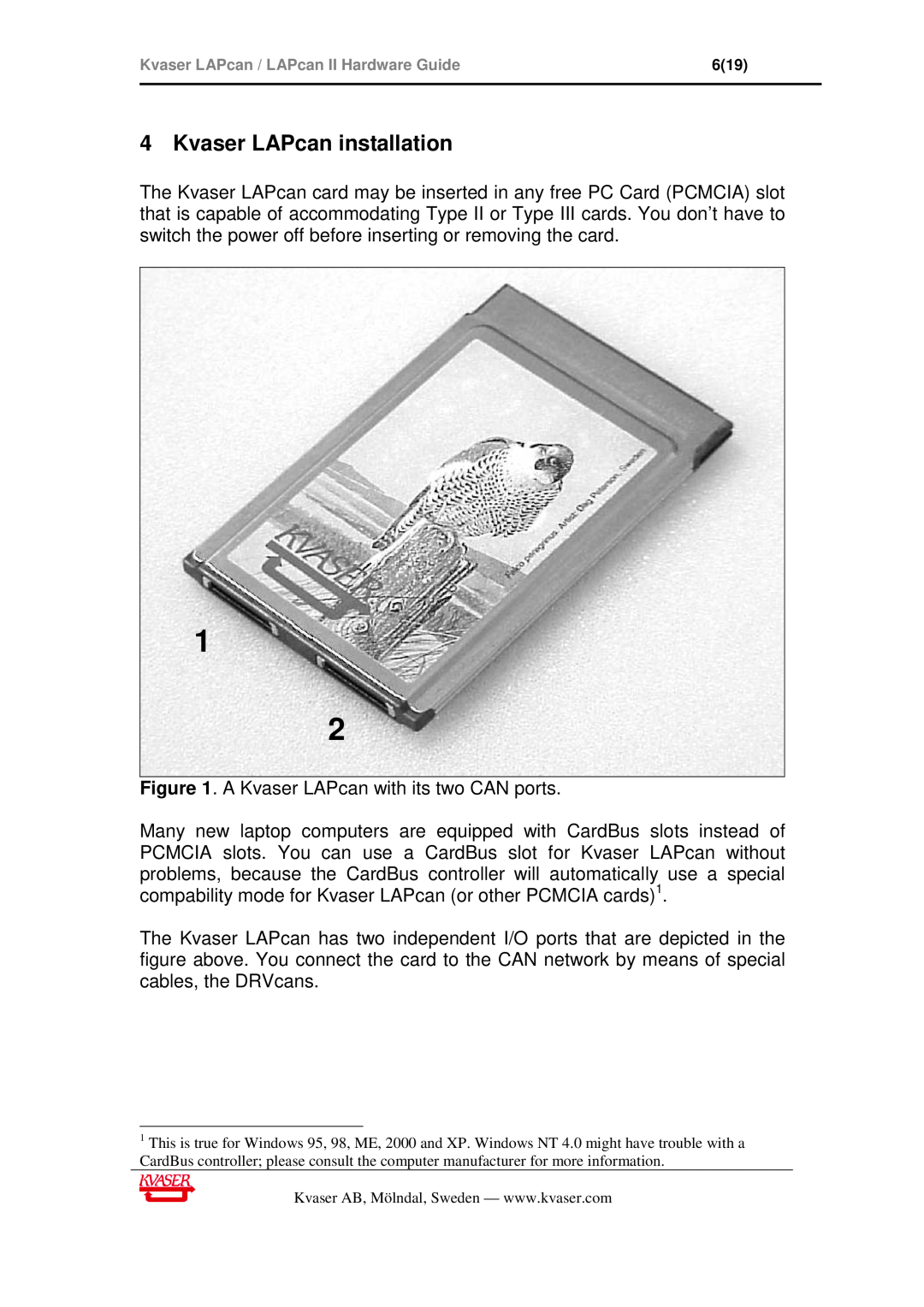 Philips Kvaser LAPcan II manual Kvaser LAPcan installation 