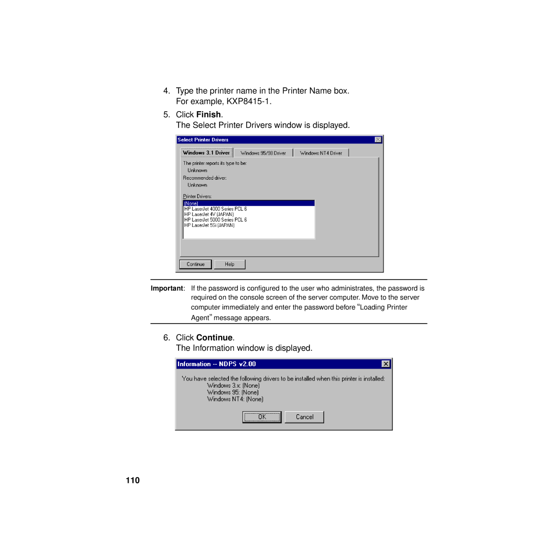 Philips KX-PNBC8 manual Click Continue, 110 