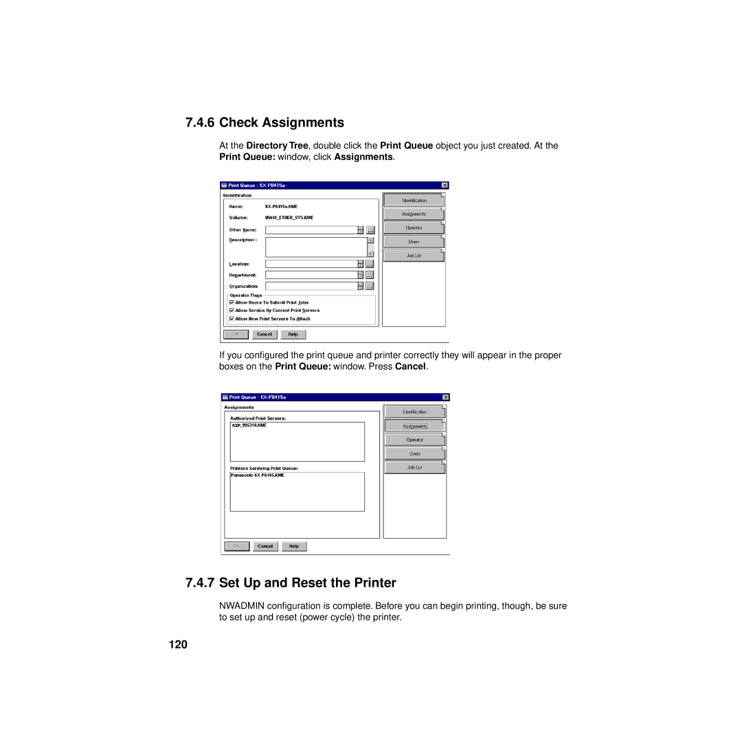 Philips KX-PNBC8 manual Check Assignments, Set Up and Reset the Printer, 120 