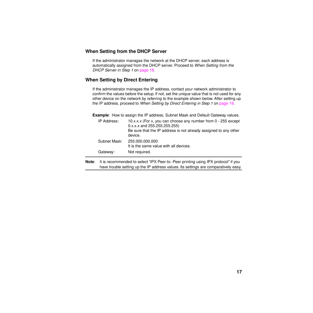 Philips KX-PNBC8 manual When Setting from the Dhcp Server, When Setting by Direct Entering 